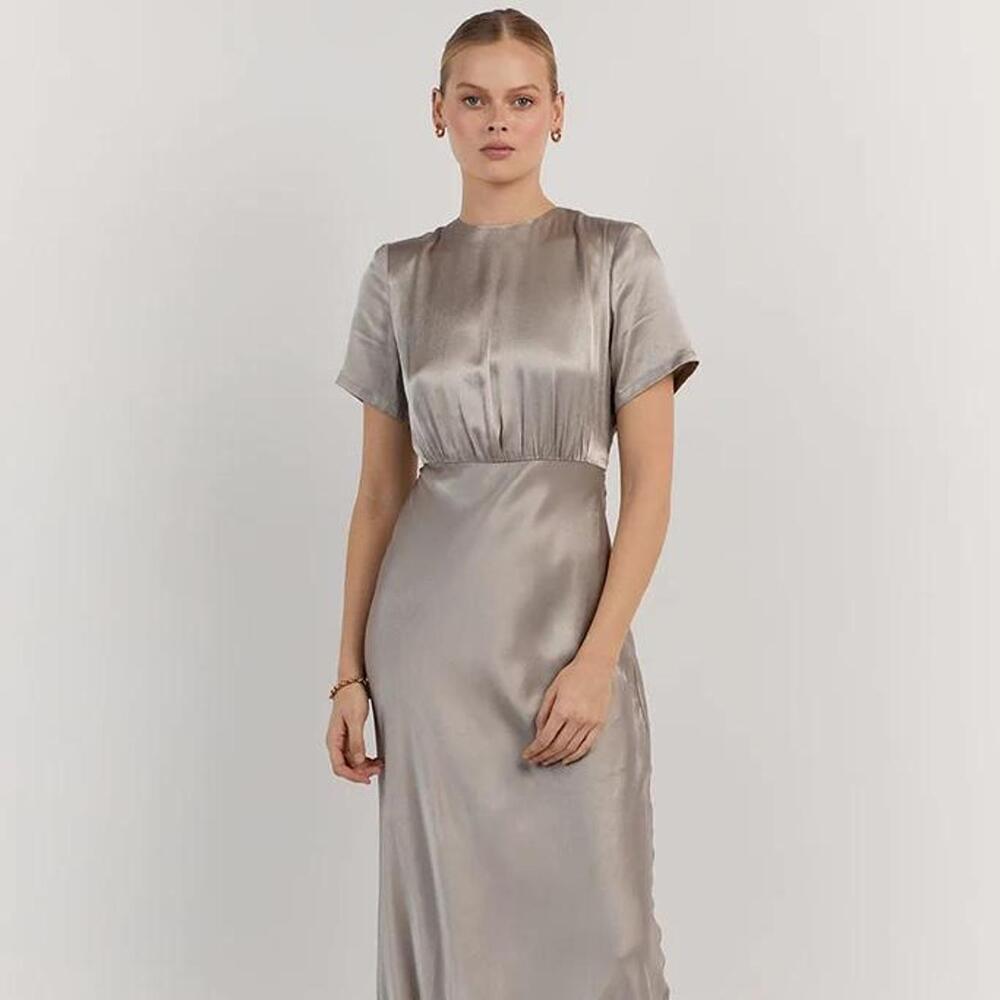 $190 DISSH Anabelle Silver Satin Dress in Pewter - US 12
